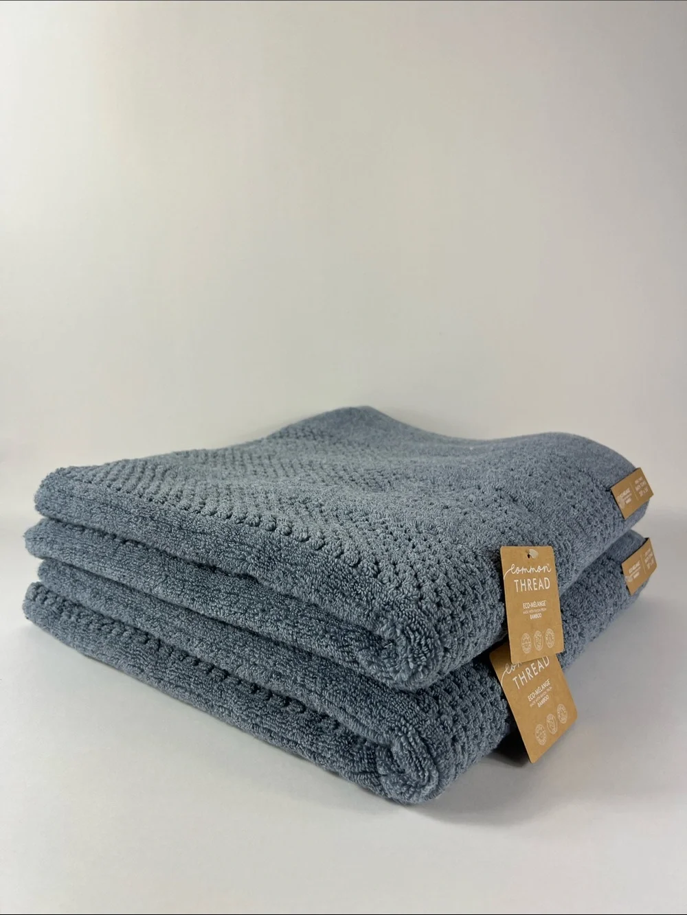 Common Thread Bamboo Eco-Melange Bath Towels in Blue Soft Cotton Set of 2 NEW